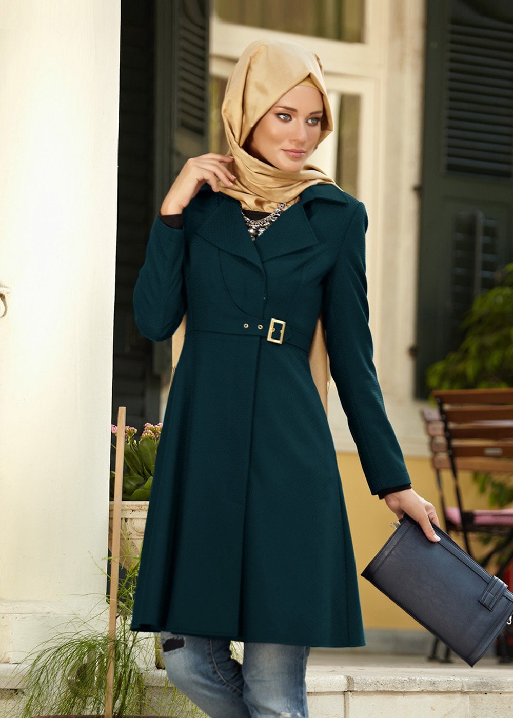 Tesettür giyim MAVİ 1386 OASİS TRENCH 38/44 TEK38
