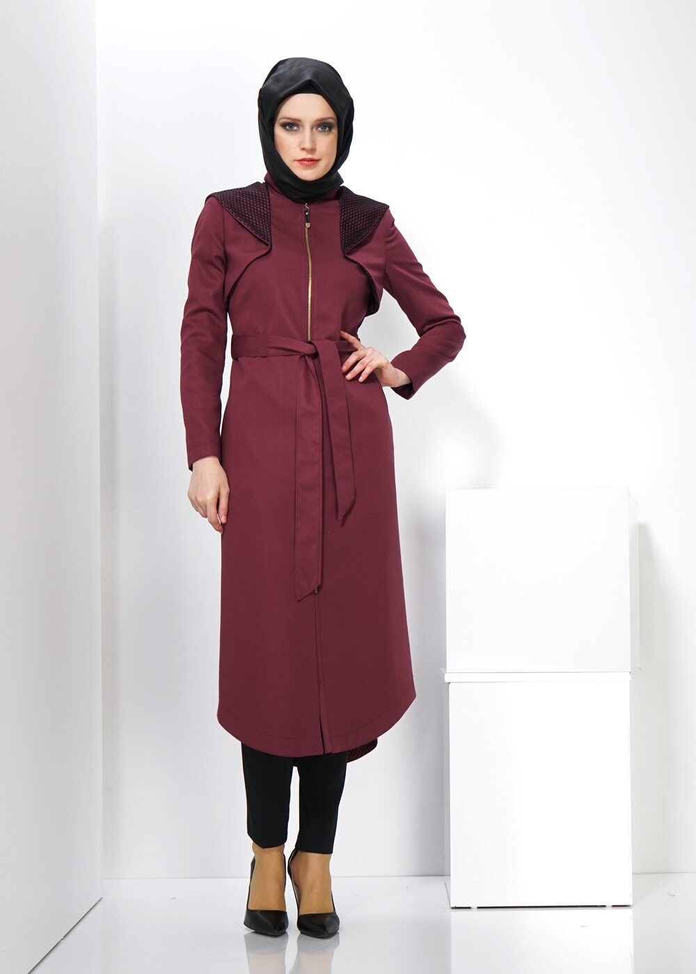 Tesettür giyim BORDO 1387 TRENÇKOT
