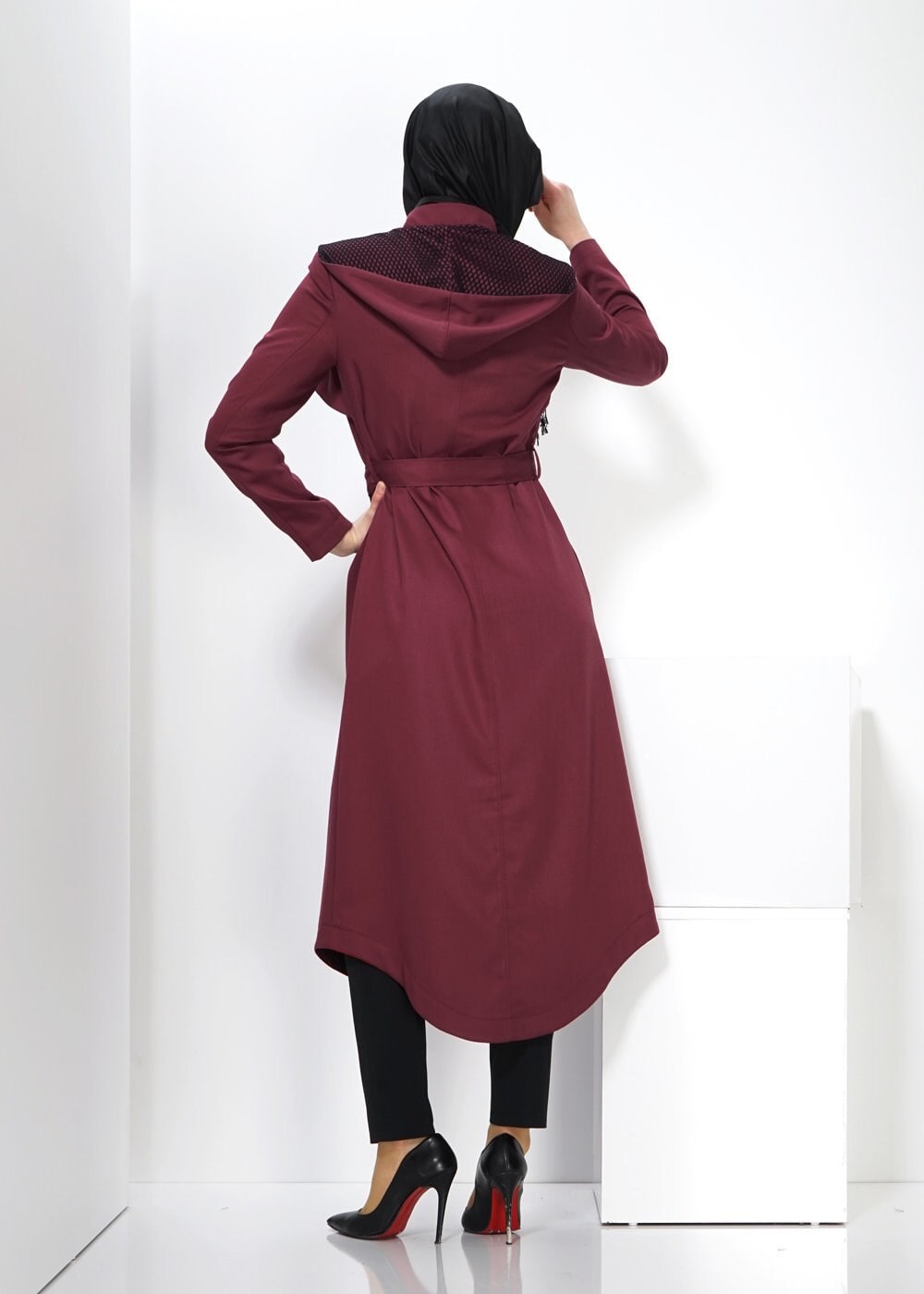 Tesettür giyim BORDO 1387 TRENÇKOT