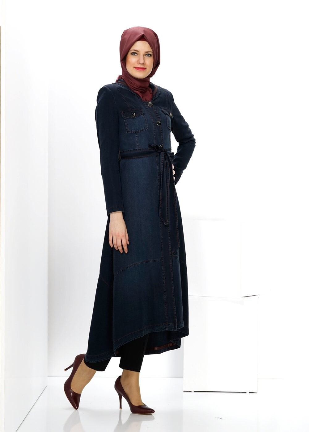 Tesettür giyim LACİVERT 1388 TRENÇKOT