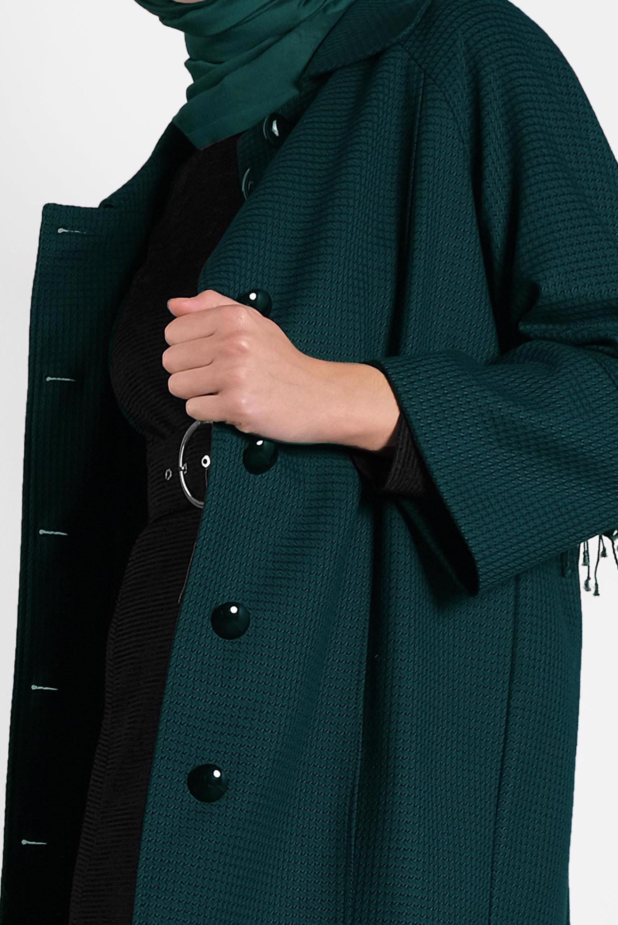 Tesettür giyim YEŞİL DÜĞMELİ CEPLİ TRENÇKOT 1390