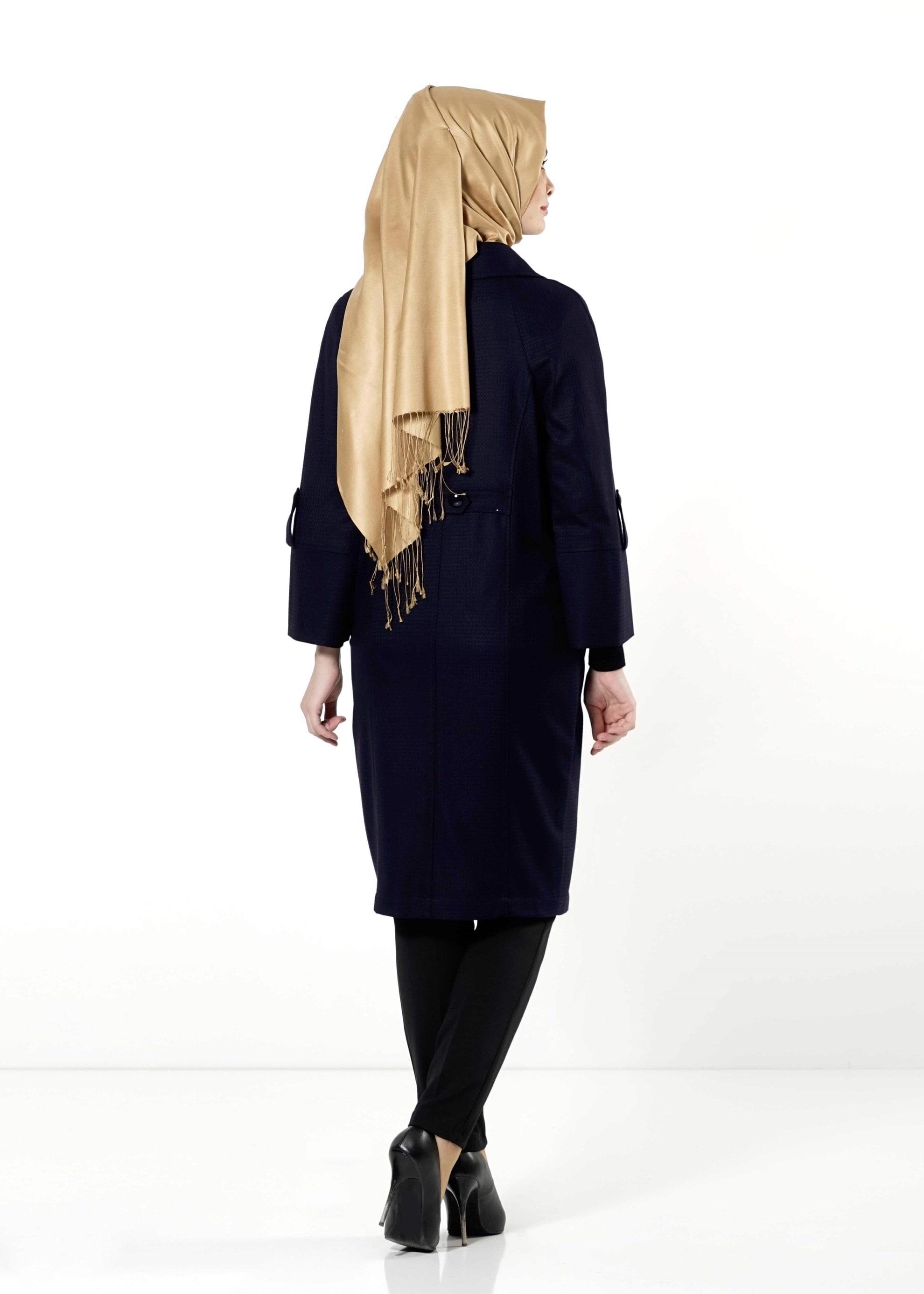 Tesettür giyim LACİVERT DÜĞMELİ CEPLİ TRENÇKOT 1390