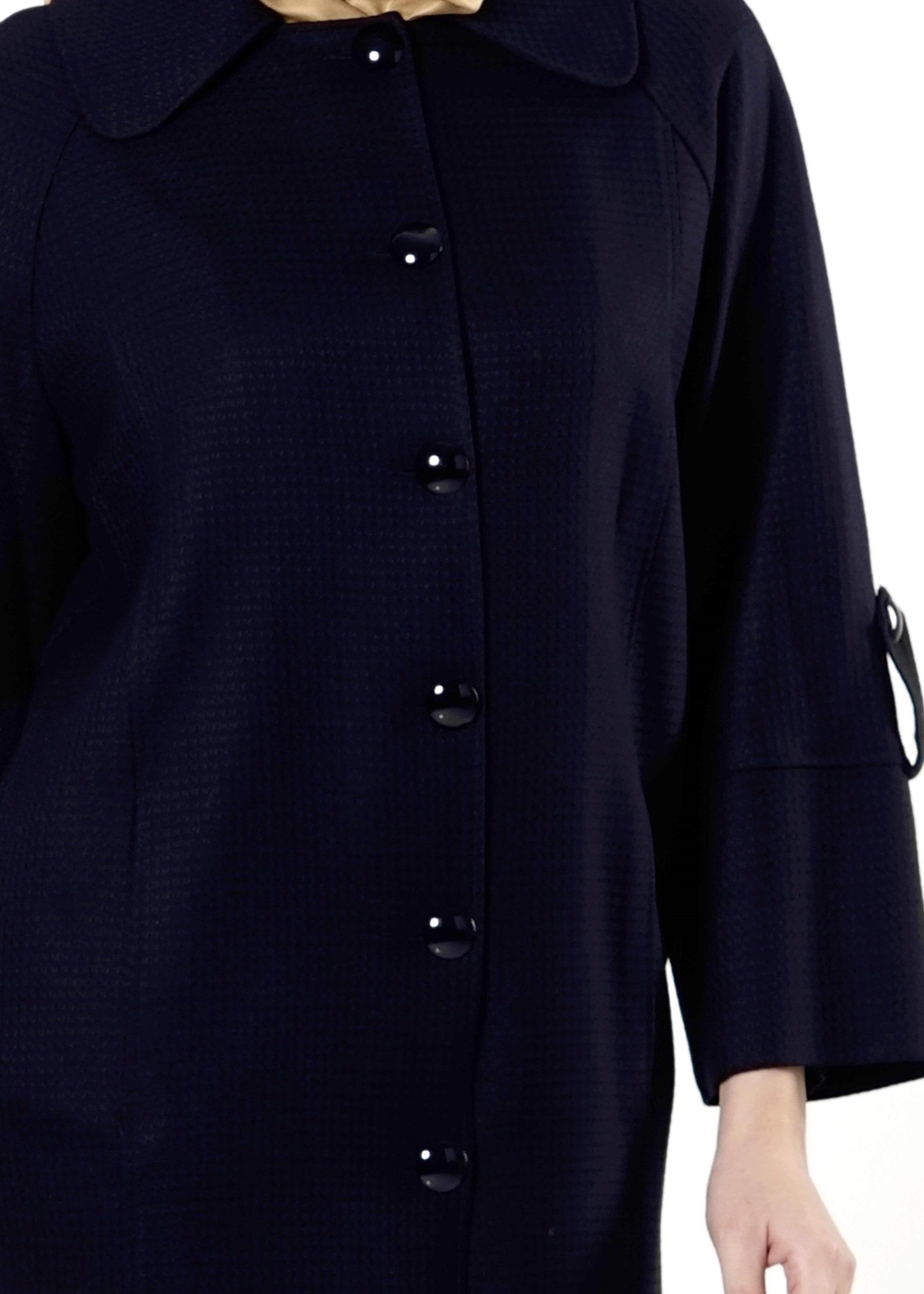 Tesettür giyim LACİVERT DÜĞMELİ CEPLİ TRENÇKOT 1390