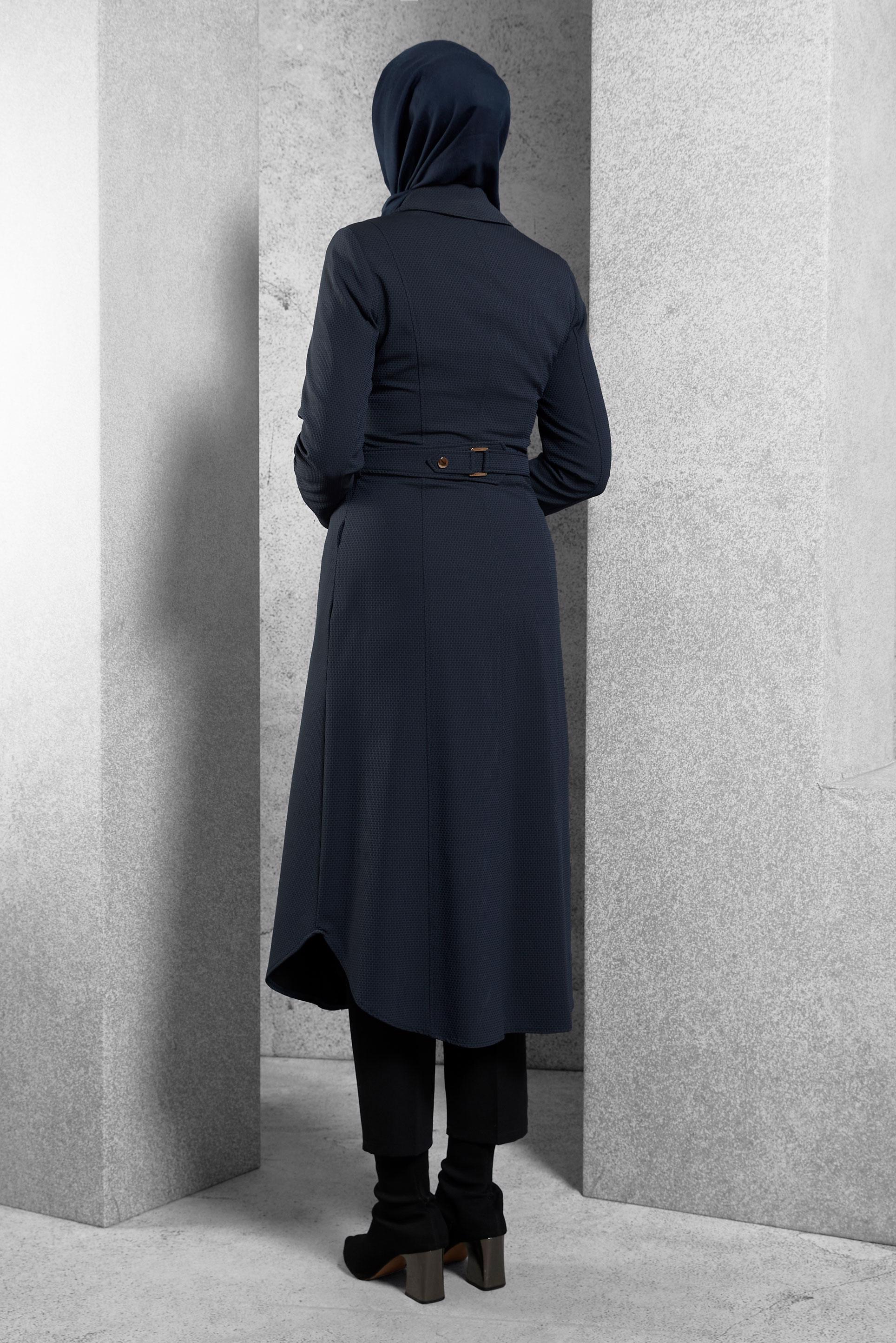 Tesettür giyim LACİVERT DÜĞMELİ TRENÇKOT 1392