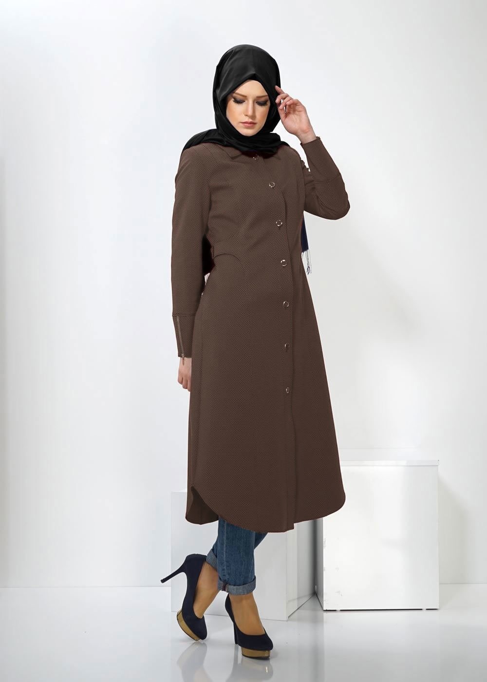 Tesettür giyim PUDRA DÜĞMELİ TRENÇKOT 1392