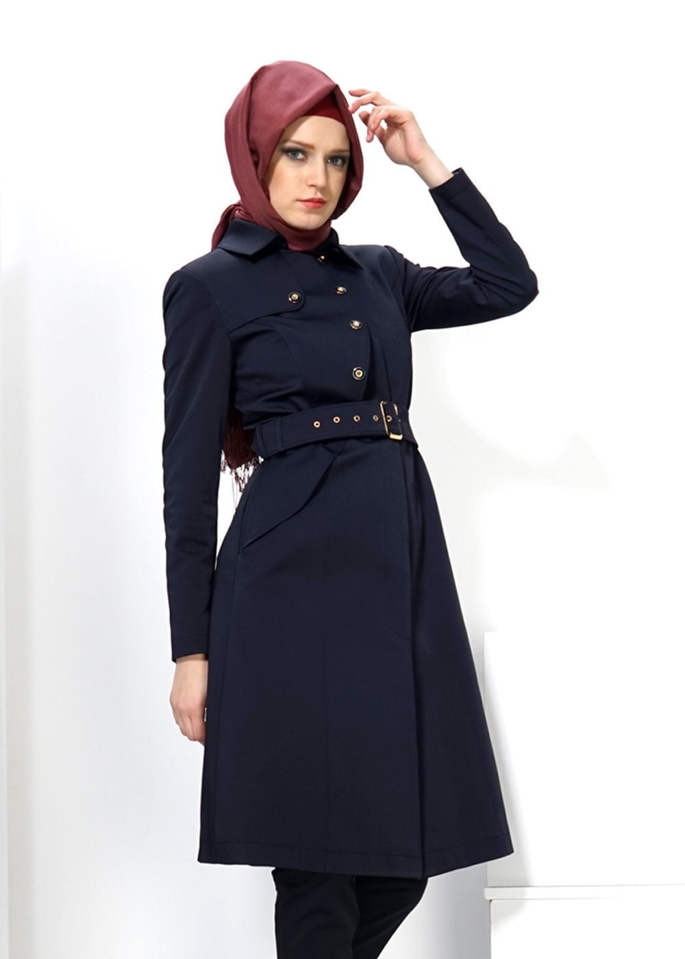 Tesettür giyim LACİVERT 1393 TRENÇKOT