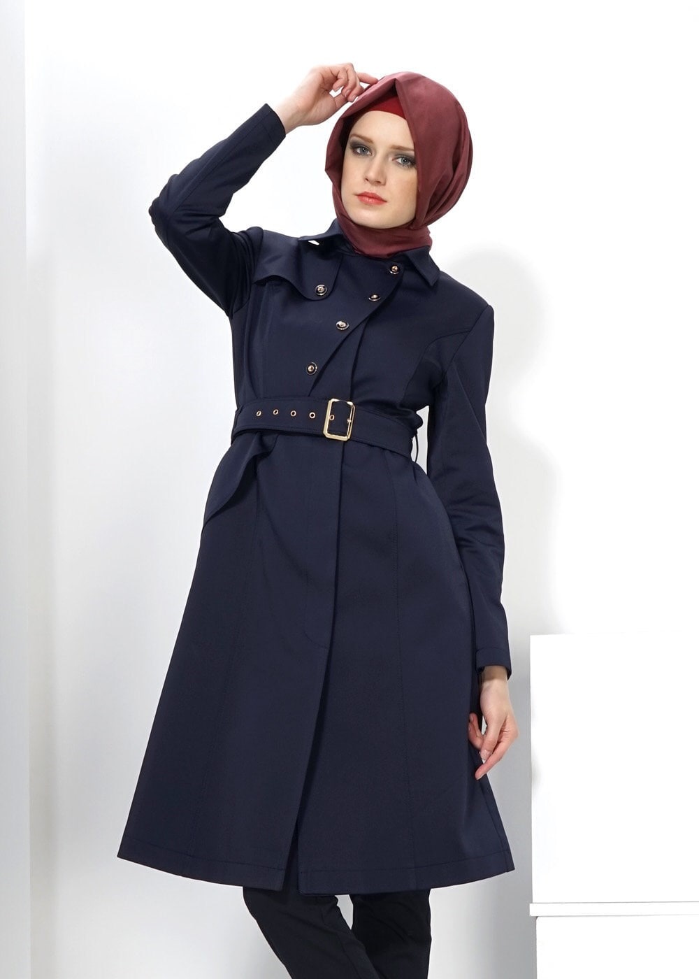 Tesettür giyim LACİVERT 1393 TRENÇKOT
