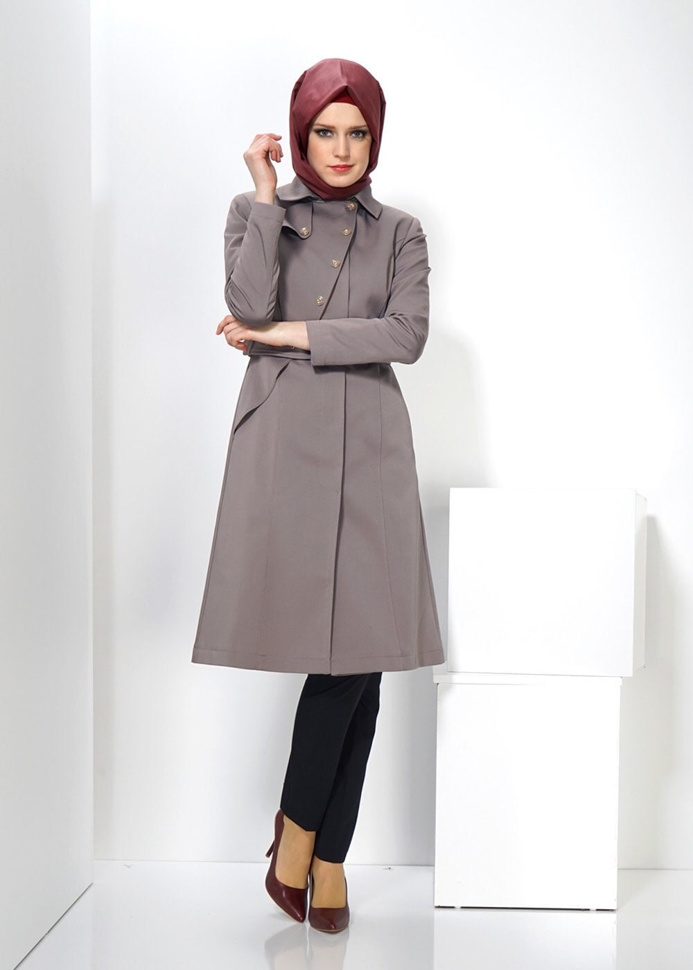 Tesettür giyim VİZON 1393 TRENÇKOT
