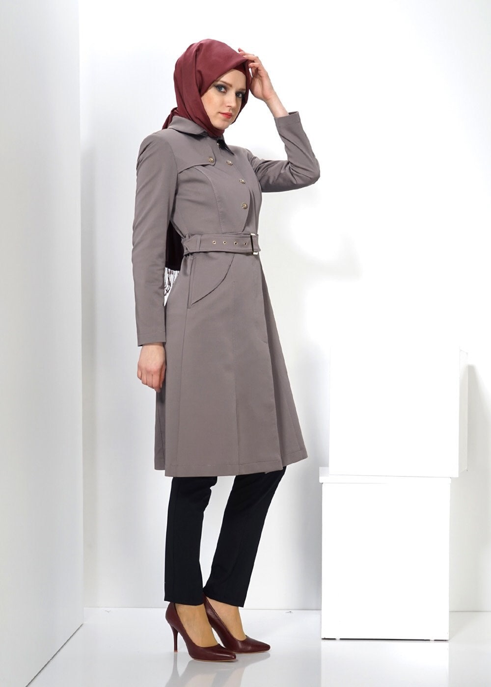Tesettür giyim VİZON 1393 TRENÇKOT