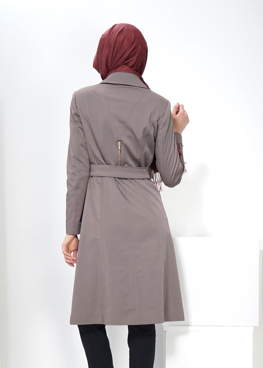 Tesettür giyim VİZON 1393 TRENÇKOT