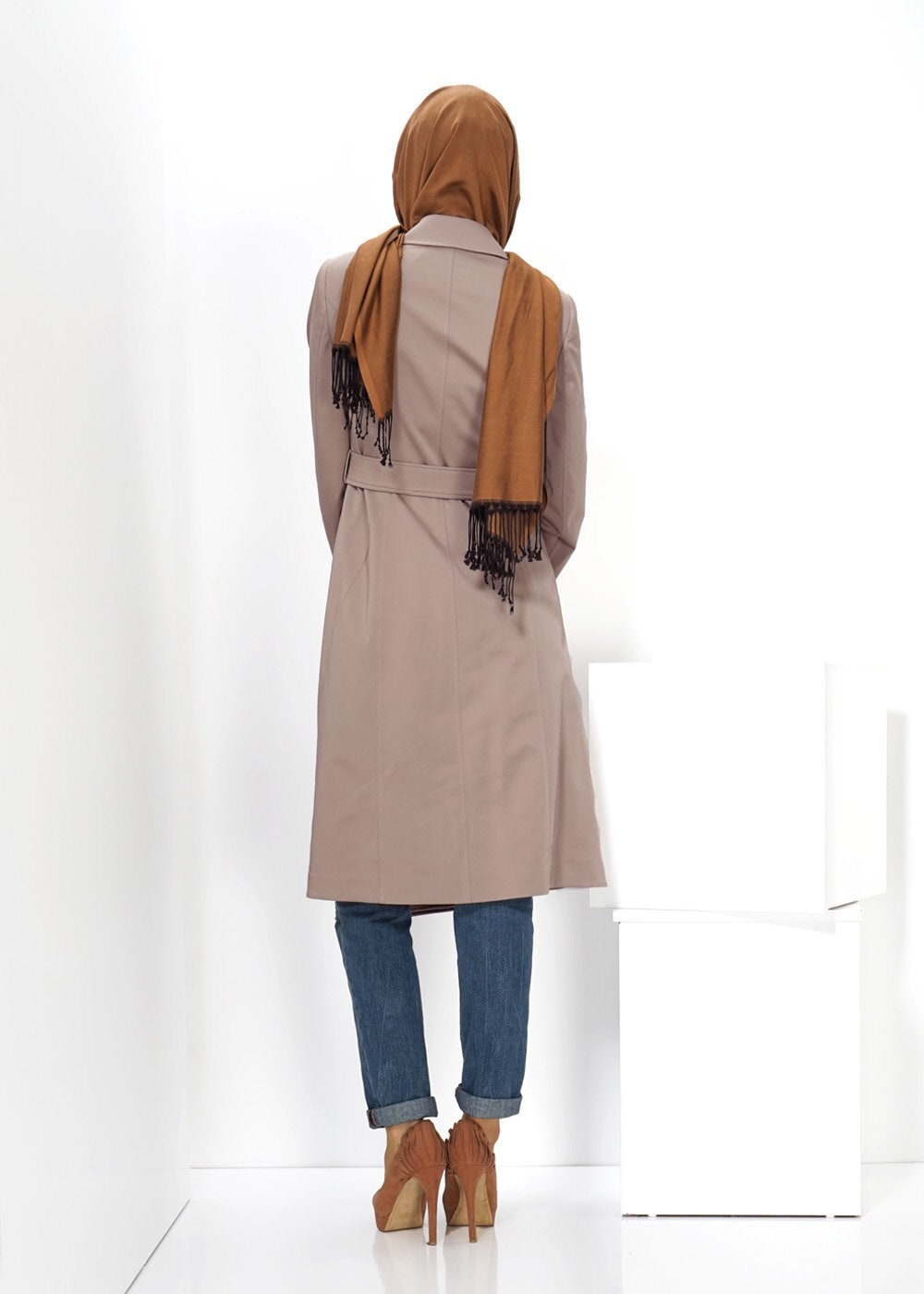 Tesettür giyim BEJ 1394 TRENÇKOT