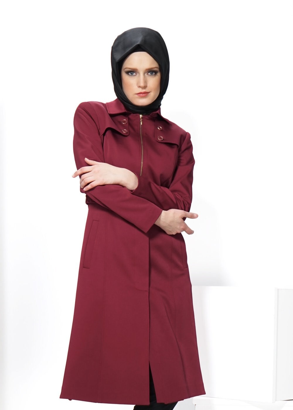 Tesettür giyim BORDO 1394 TRENÇKOT