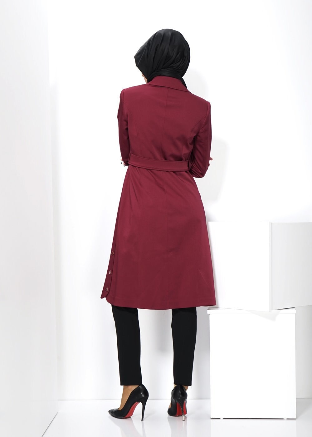 Tesettür giyim BORDO 1394 TRENÇKOT