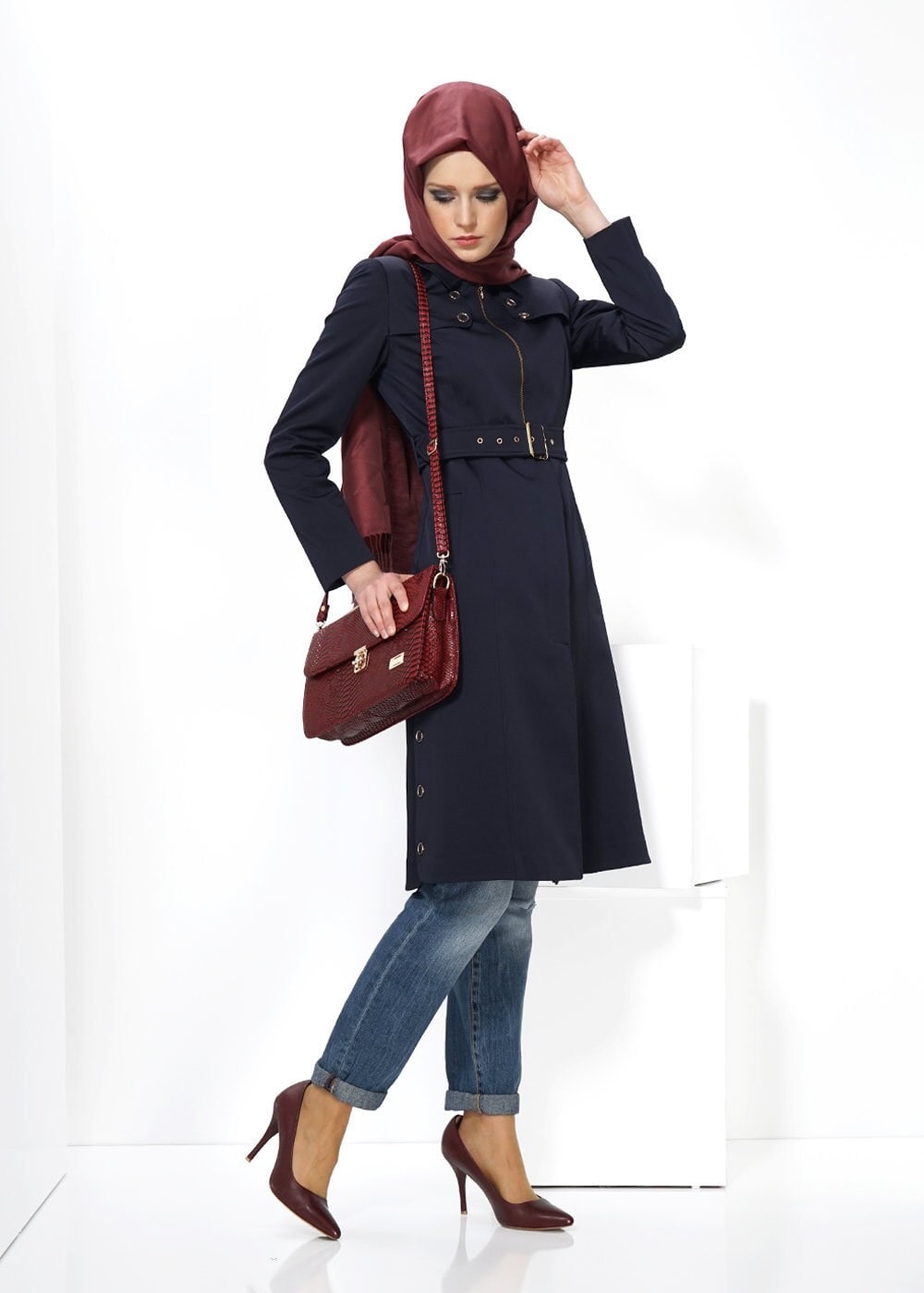Tesettür giyim LACİVERT 1394 TRENÇKOT