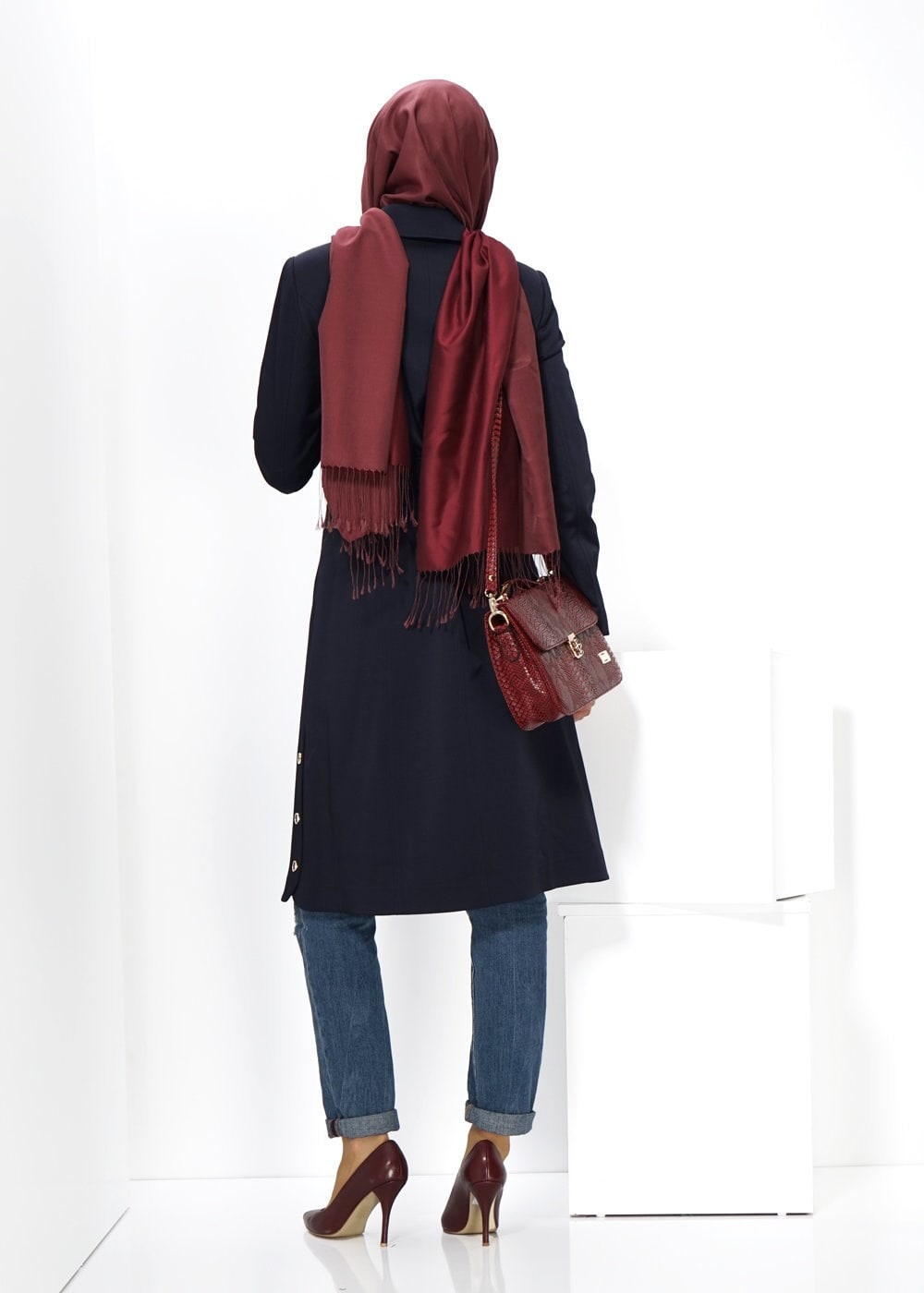 Tesettür giyim LACİVERT 1394 TRENÇKOT