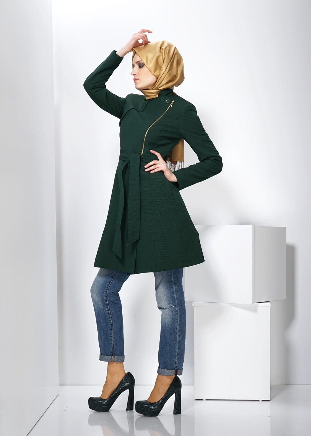 Tesettür giyim YEŞİL 1396 BEGÜM 43580 TRENCH 36/42(38-40 )TEK42