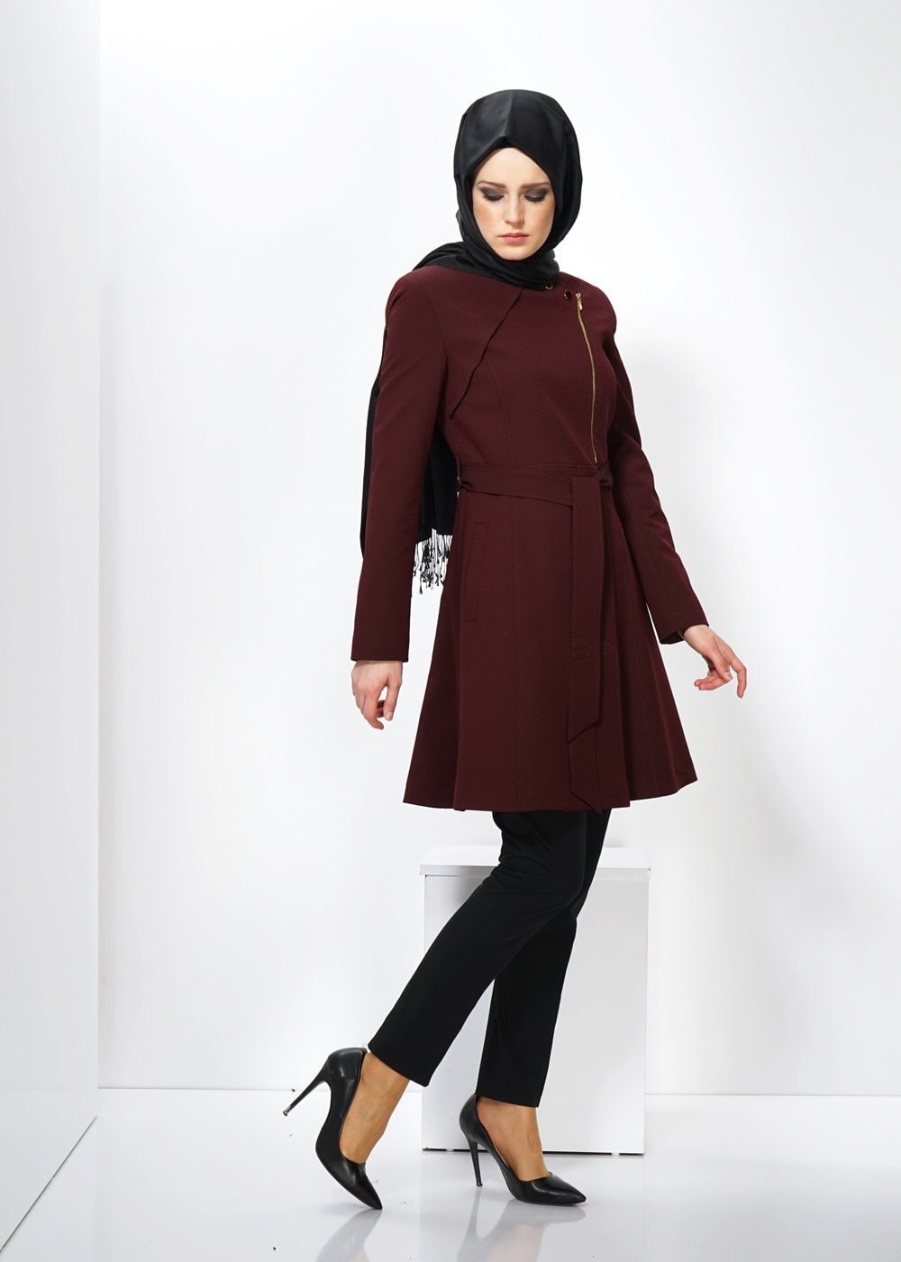Tesettür giyim BORDO 1396 BEGÜM 43580 TRENCH 36/42(38-40 )TEK42