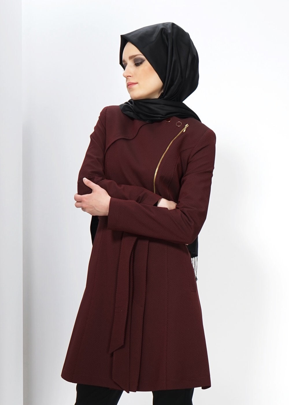 Tesettür giyim BORDO 1396 BEGÜM 43580 TRENCH 36/42(38-40 )TEK42