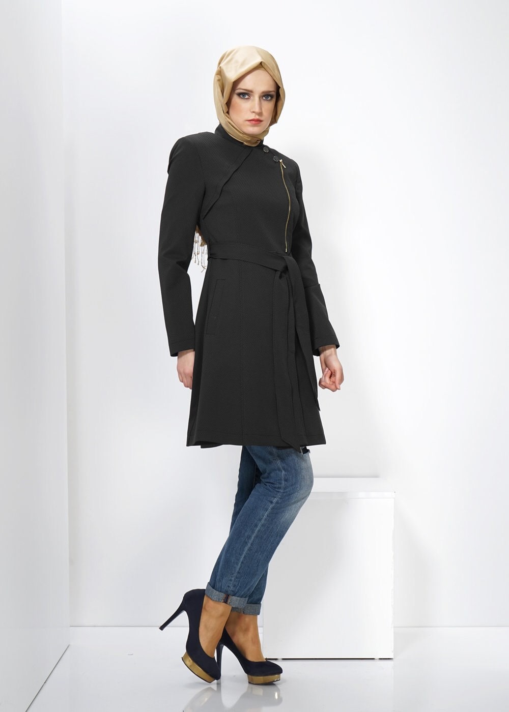 Tesettür giyim GRİ 1396 BEGÜM 43580 TRENCH 36/42(38-40 )TEK42