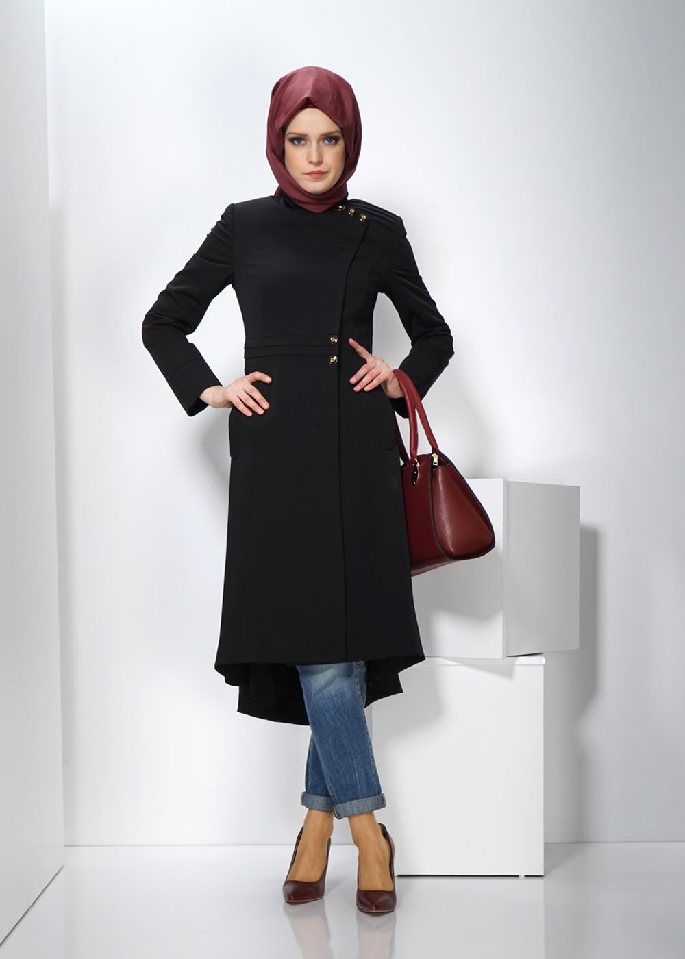 Tesettür giyim SİYAH 1398 TRENÇKOT