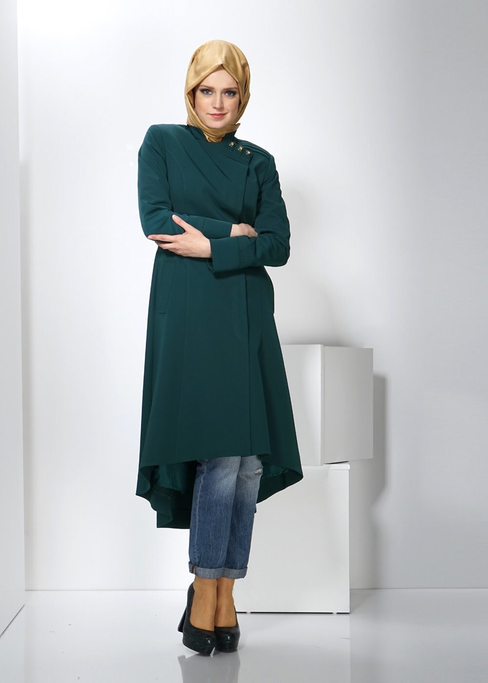 Tesettür giyim YEŞİL 1398 TRENÇKOT