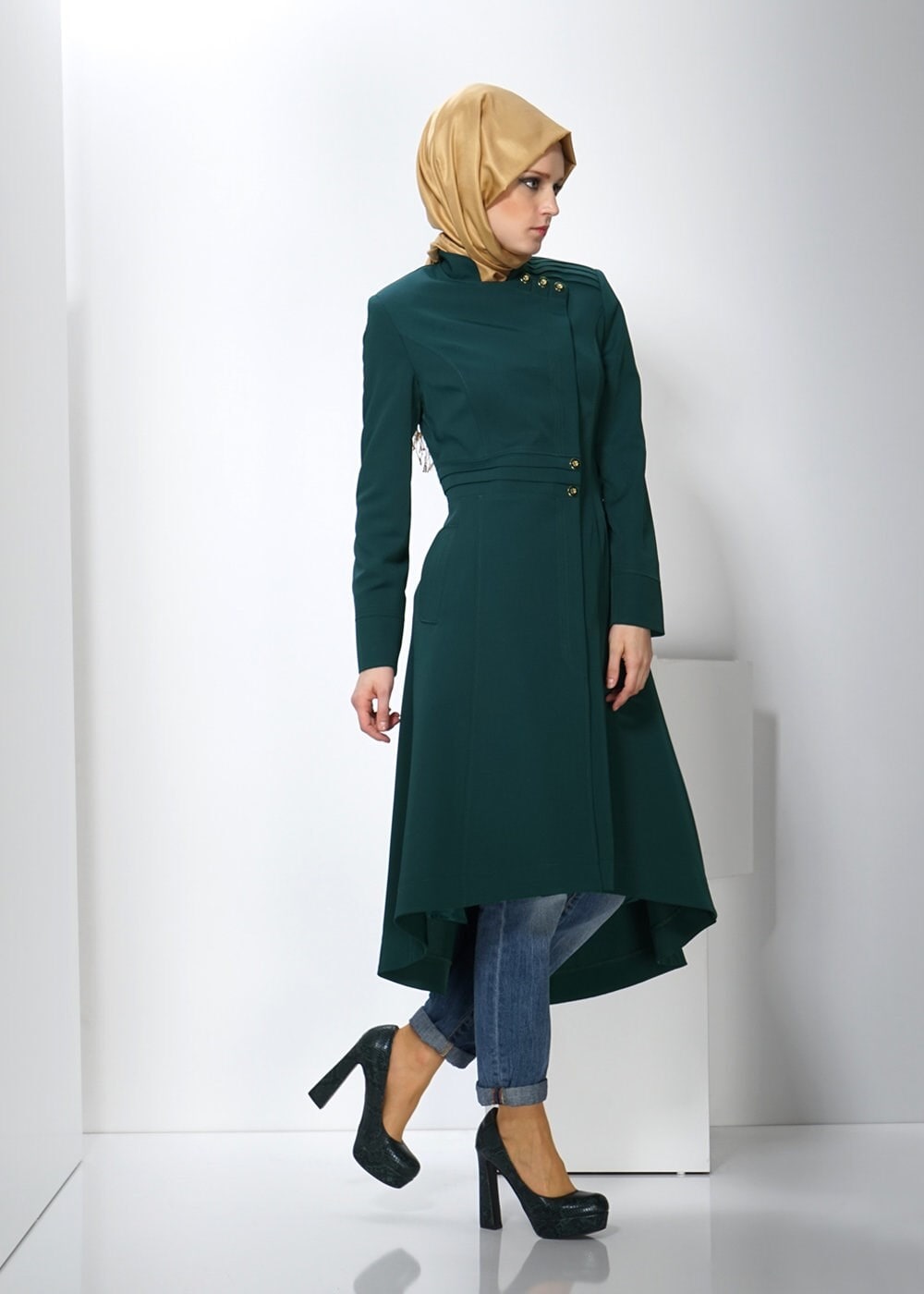 Tesettür giyim YEŞİL 1398 TRENÇKOT