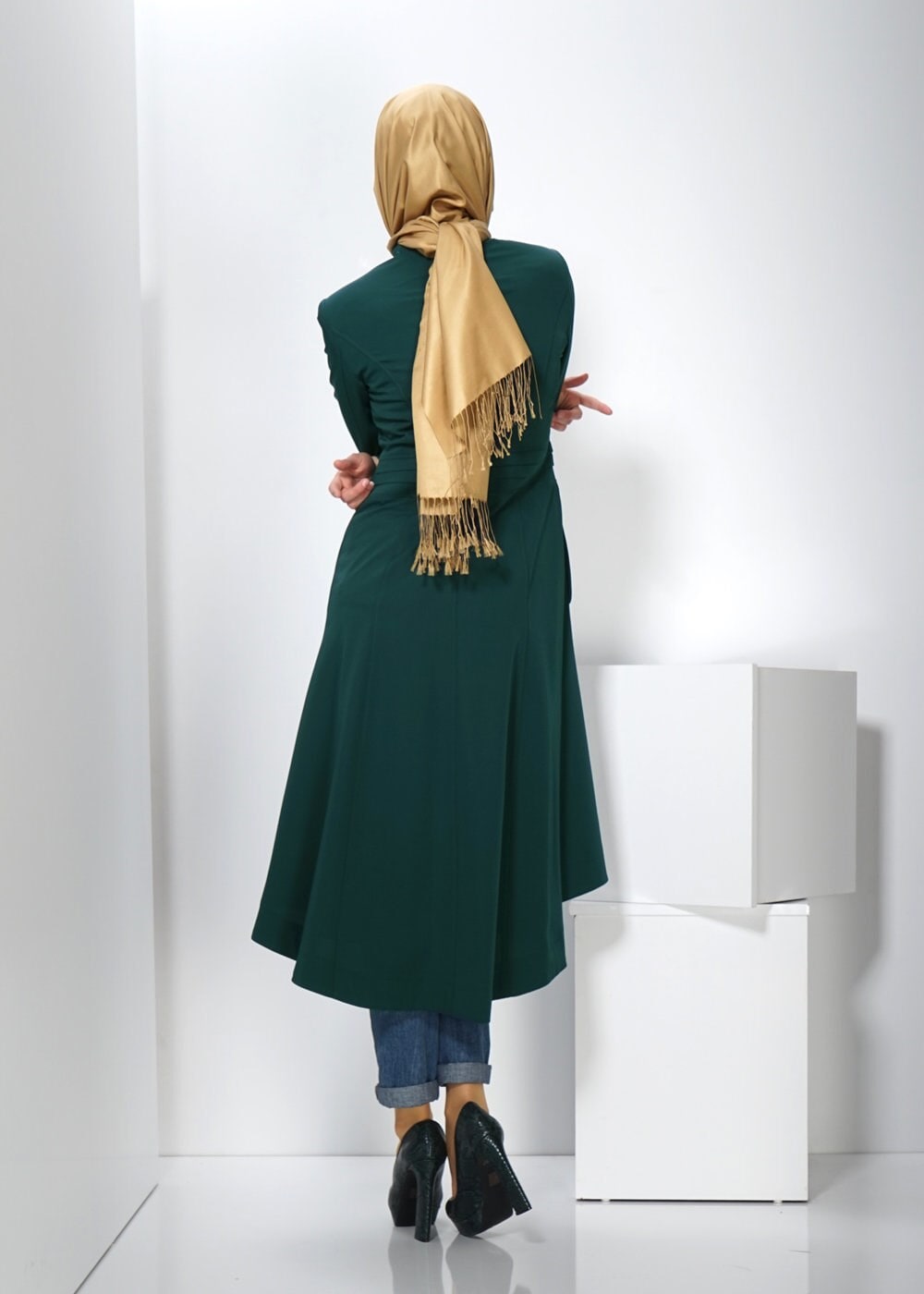 Tesettür giyim YEŞİL 1398 TRENÇKOT