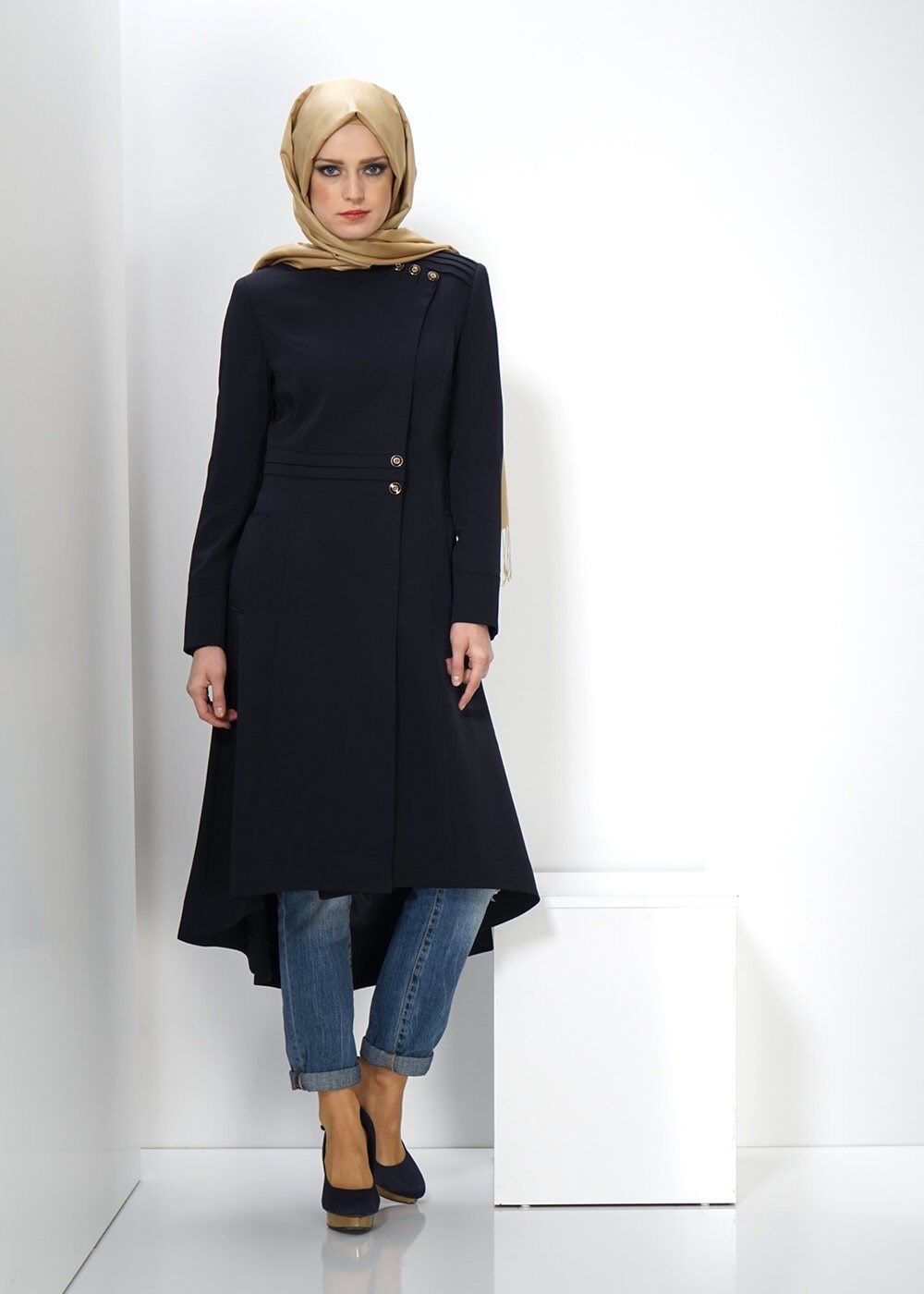 Tesettür giyim LACİVERT 1398 TRENÇKOT