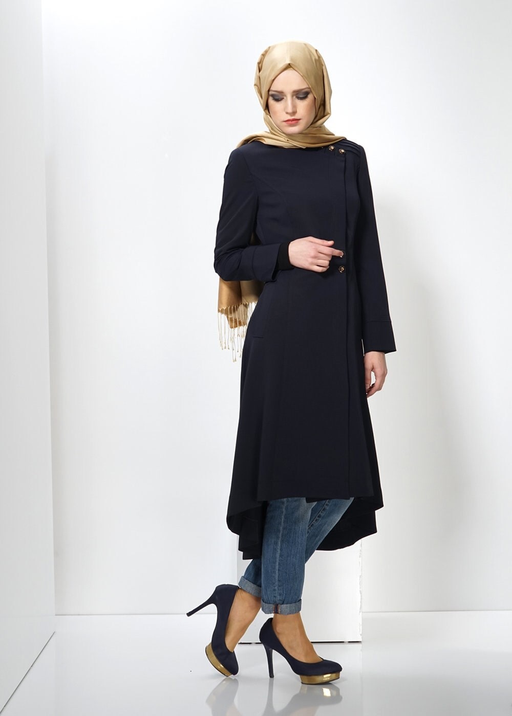 Tesettür giyim LACİVERT 1398 TRENÇKOT