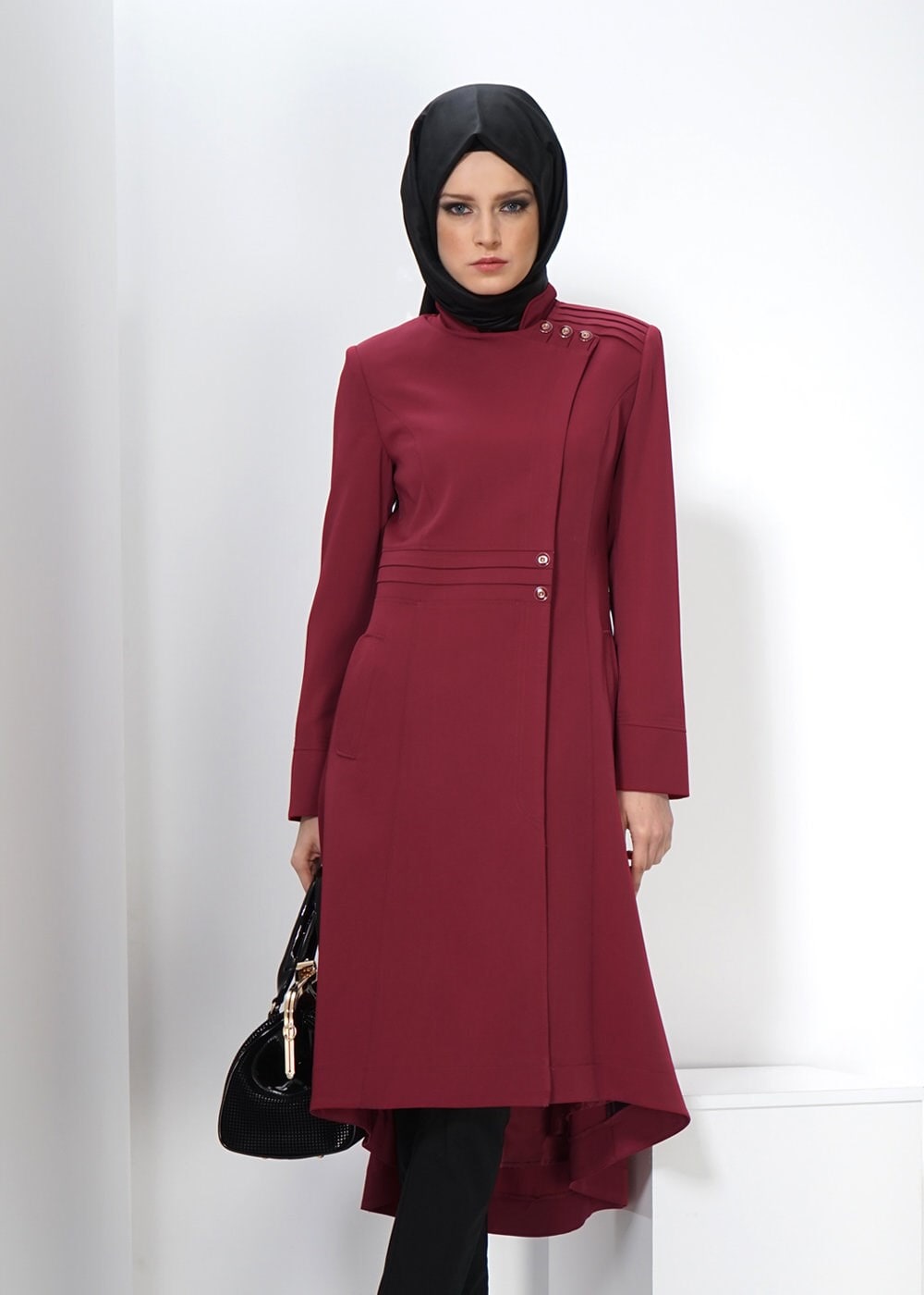 Tesettür giyim BORDO 1398 TRENÇKOT