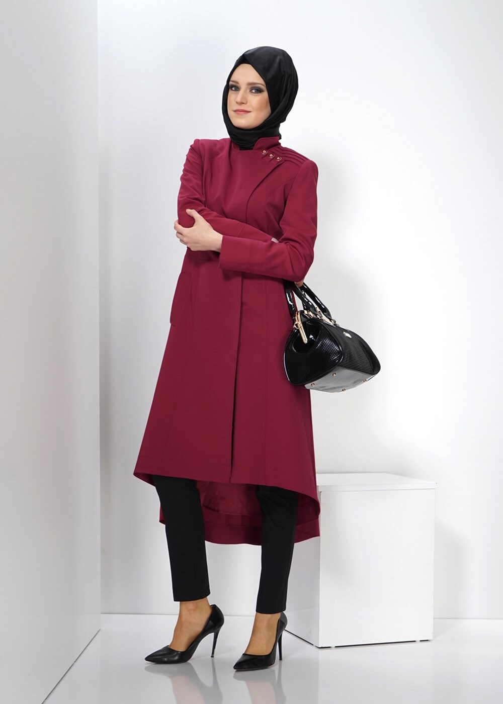 Tesettür giyim BORDO 1398 TRENÇKOT