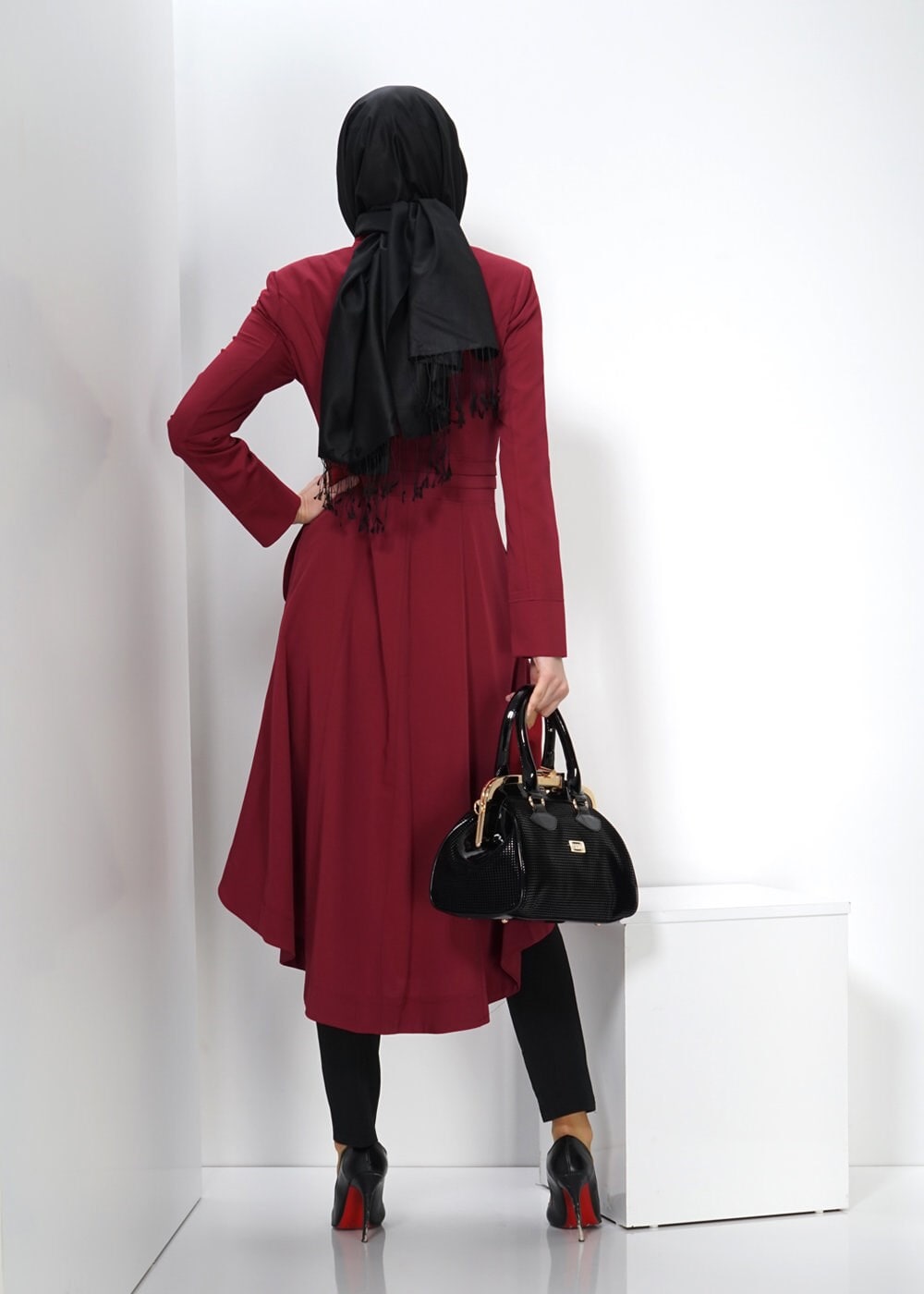 Tesettür giyim BORDO 1398 TRENÇKOT