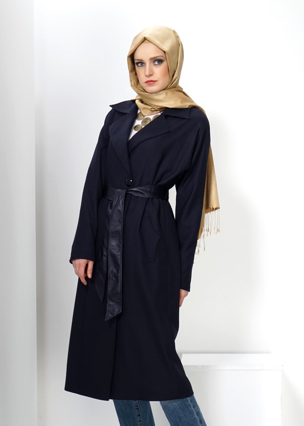 Tesettür giyim LACİVERT 1402 TRENÇKOT