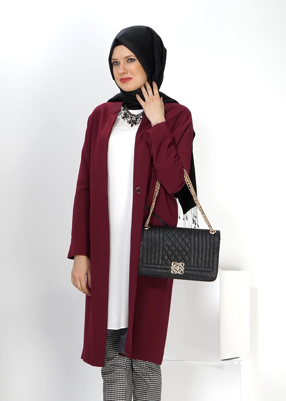 Tesettür giyim BORDO 1404 TRENÇKOT 