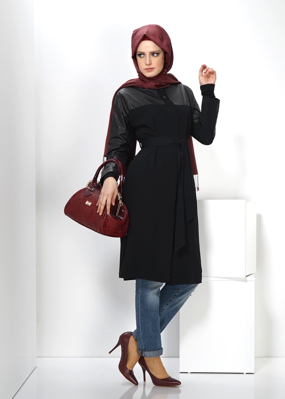 Tesettür giyim SİYAH 1409 TRENÇKOT