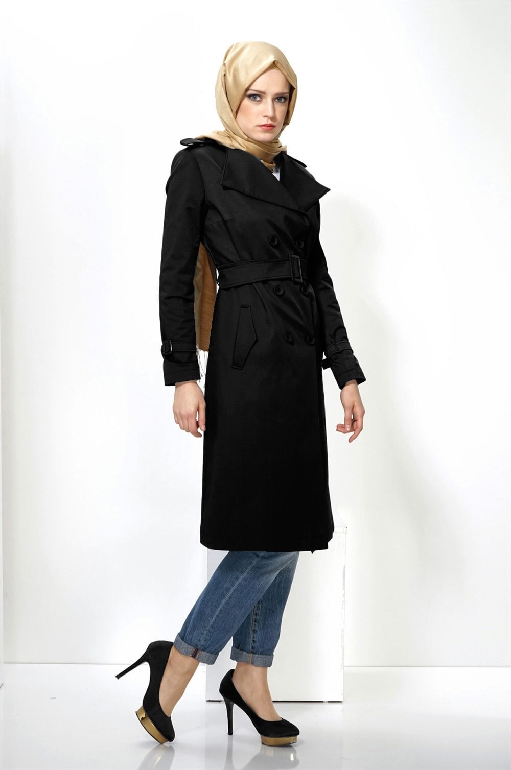 Tesettür giyim SİYAH 1411 TRENÇKOT