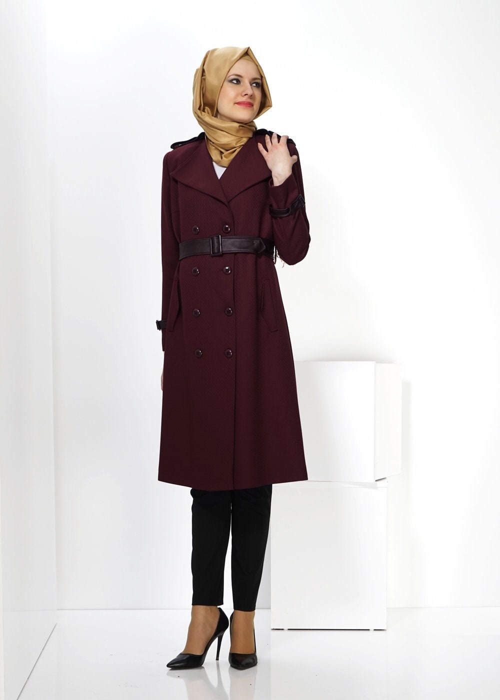 Tesettür giyim BORDO 1412 TRENÇKOT