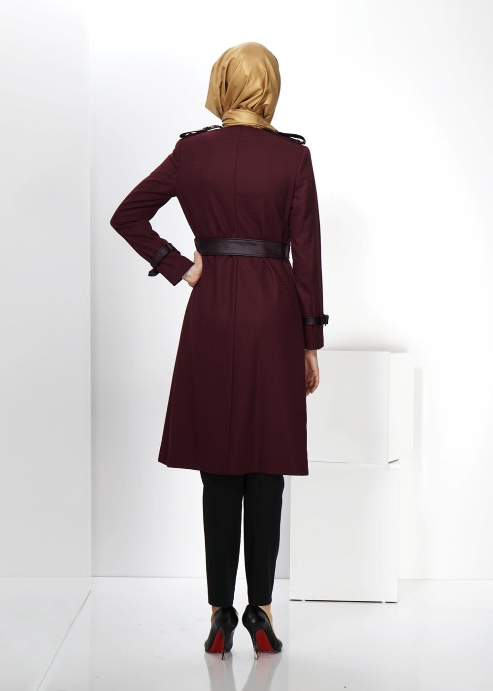 Tesettür giyim BORDO 1412 TRENÇKOT