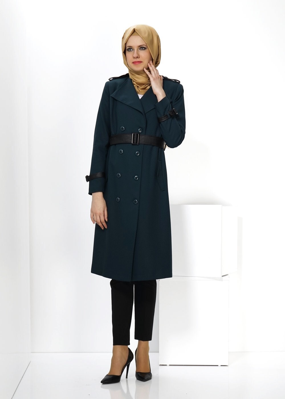 Tesettür giyim MAVİ 1412 TRENÇKOT