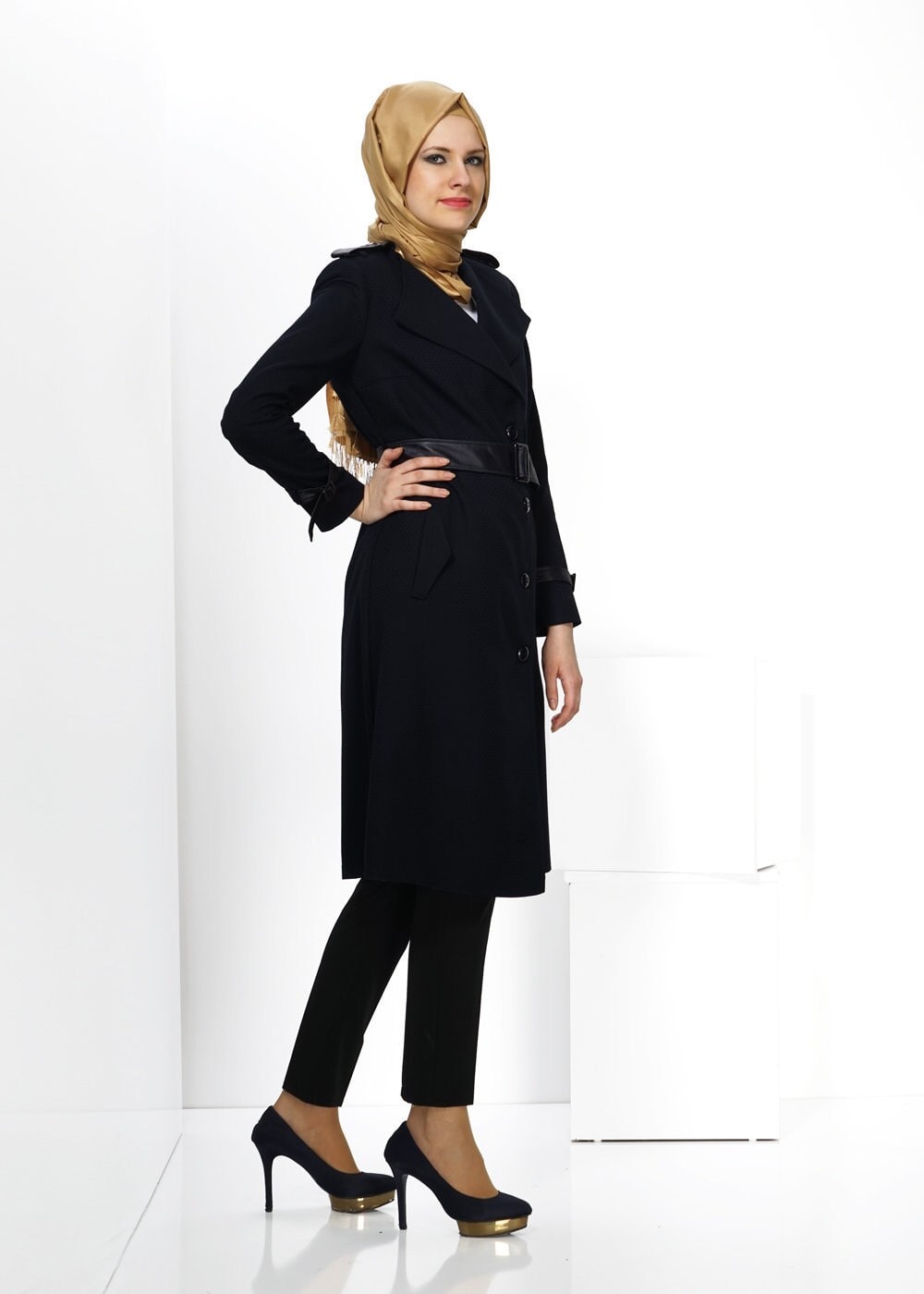 Tesettür giyim LACİVERT 1412 TRENÇKOT