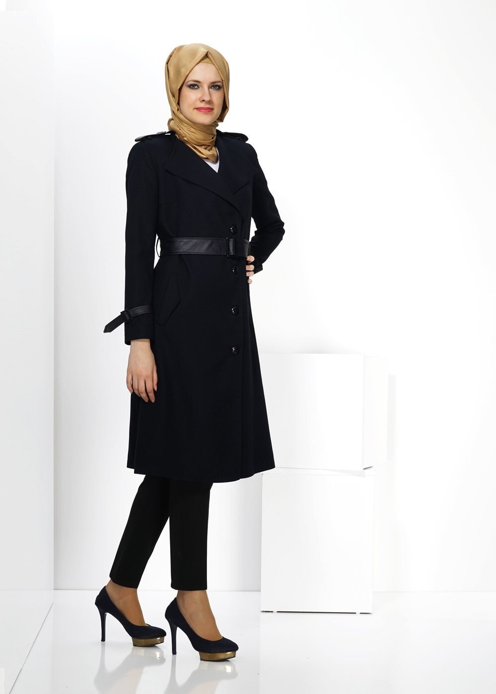 Tesettür giyim LACİVERT 1412 TRENÇKOT