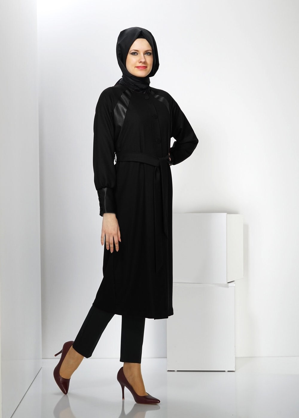 Tesettür giyim SİYAH 1413 TRENÇKOT