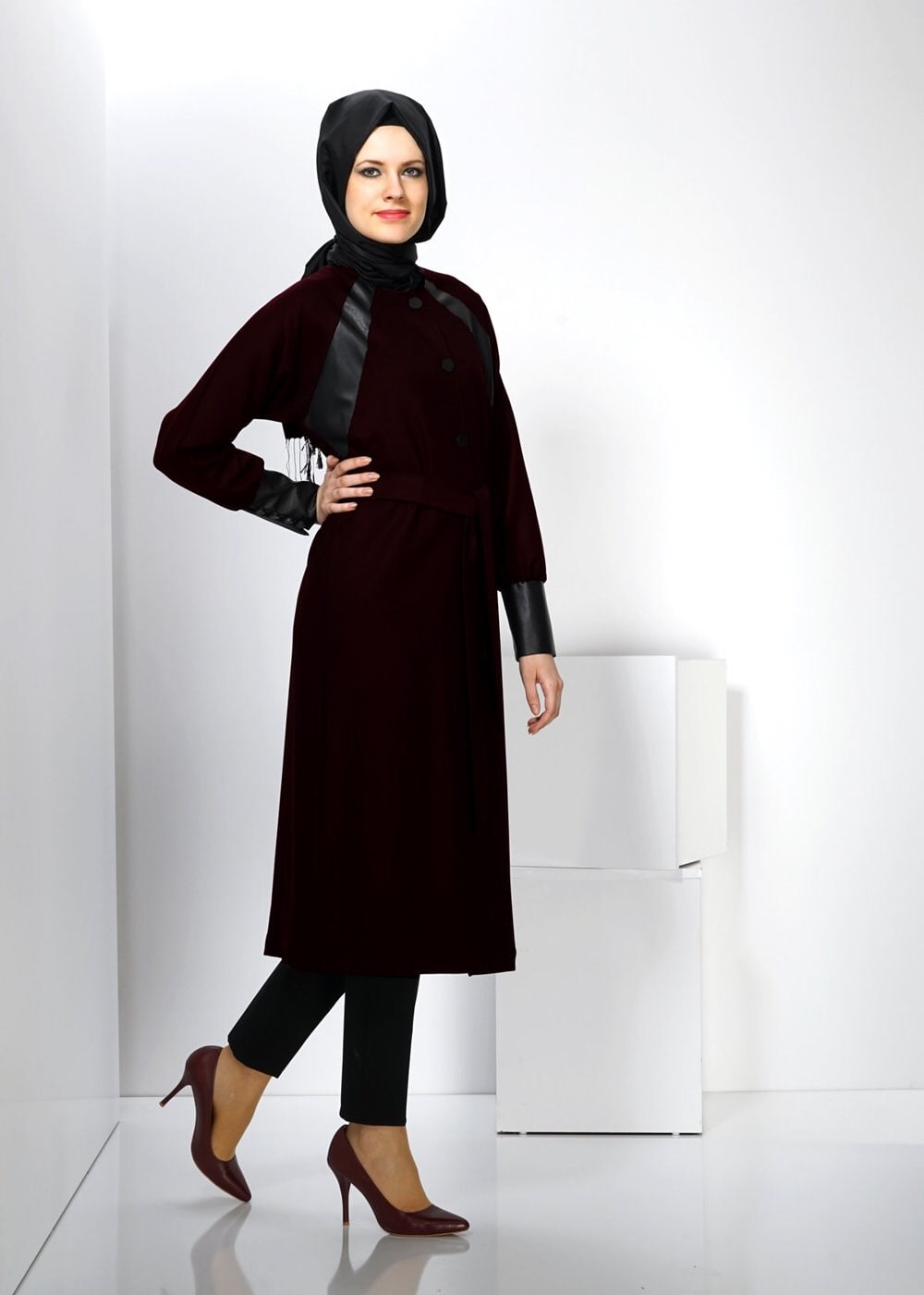 Tesettür giyim BORDO 1413 TRENÇKOT