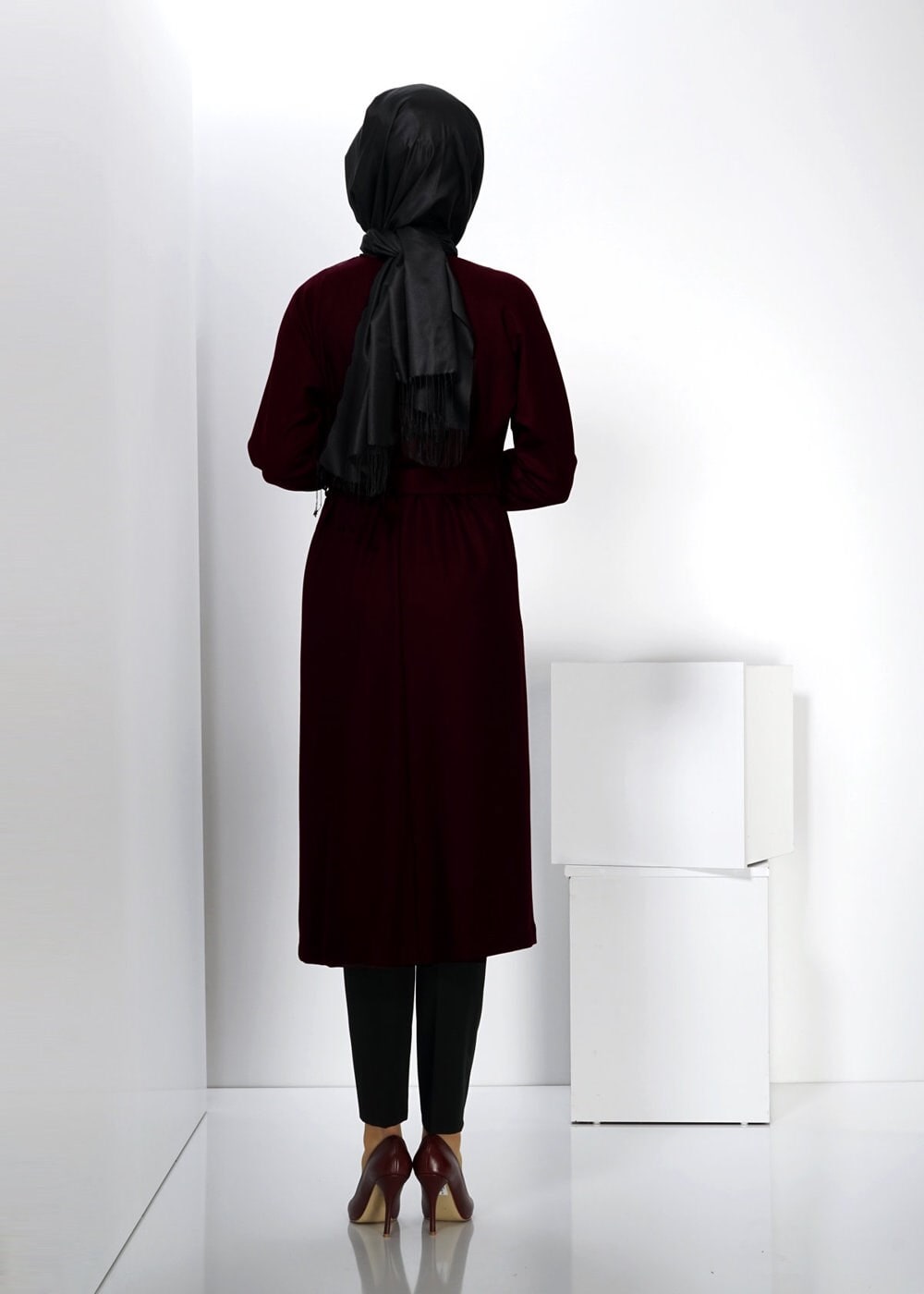 Tesettür giyim BORDO 1413 TRENÇKOT