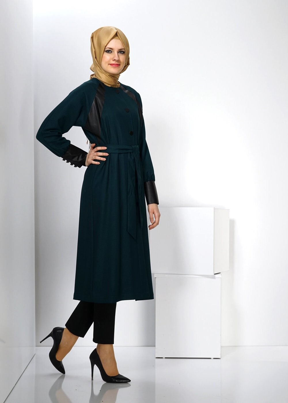 Tesettür giyim MAVİ 1413 TRENÇKOT