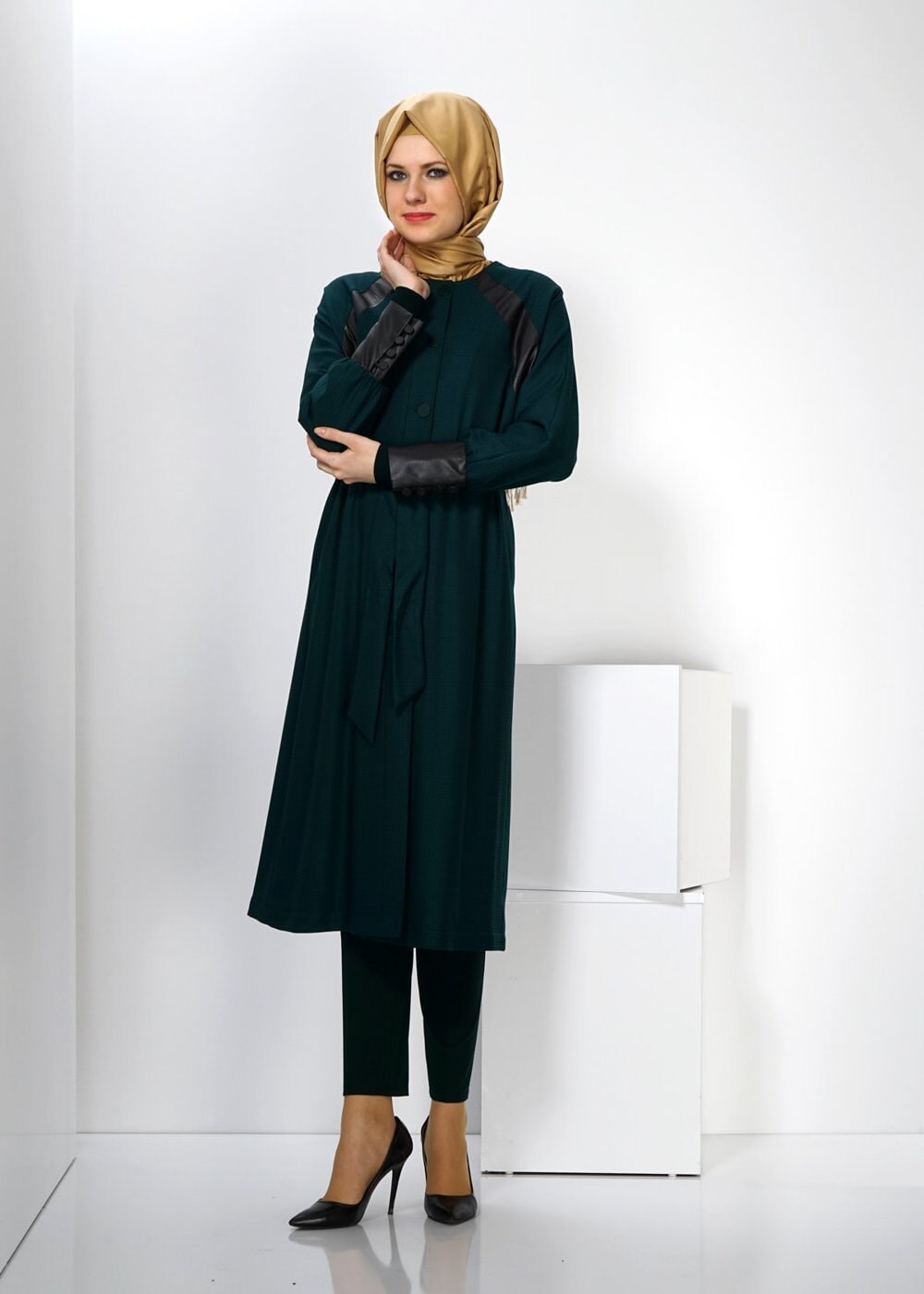 Tesettür giyim MAVİ 1413 TRENÇKOT