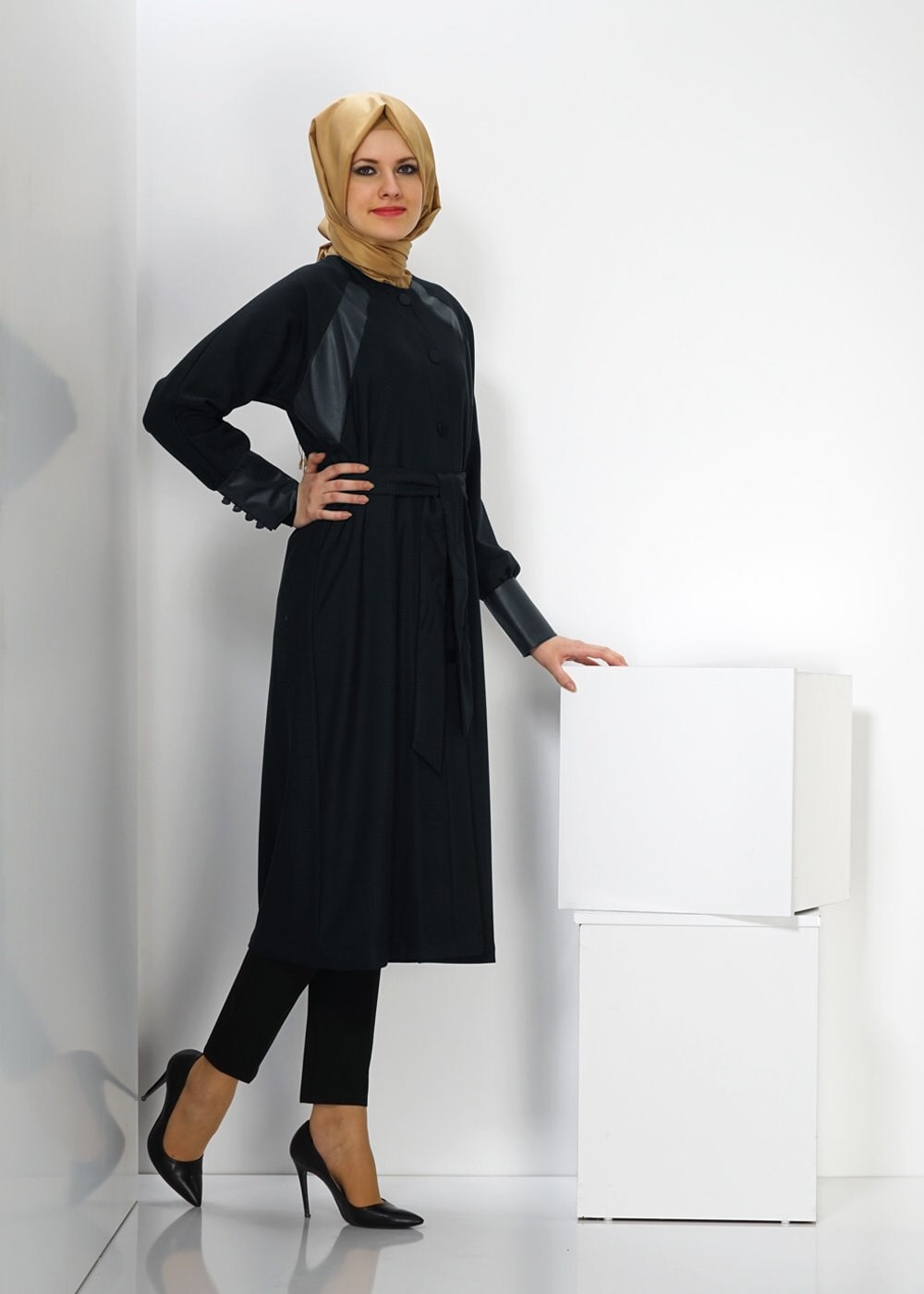 Tesettür giyim LACİVERT 1413 TRENÇKOT