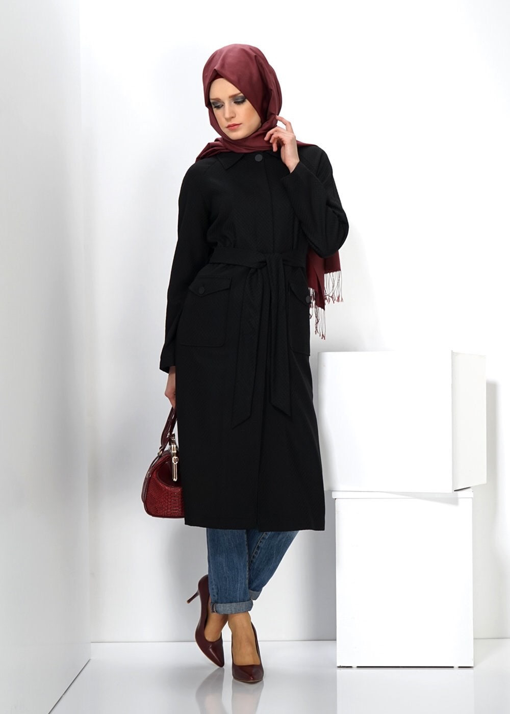 Tesettür giyim SİYAH 1414 TRENÇKOT