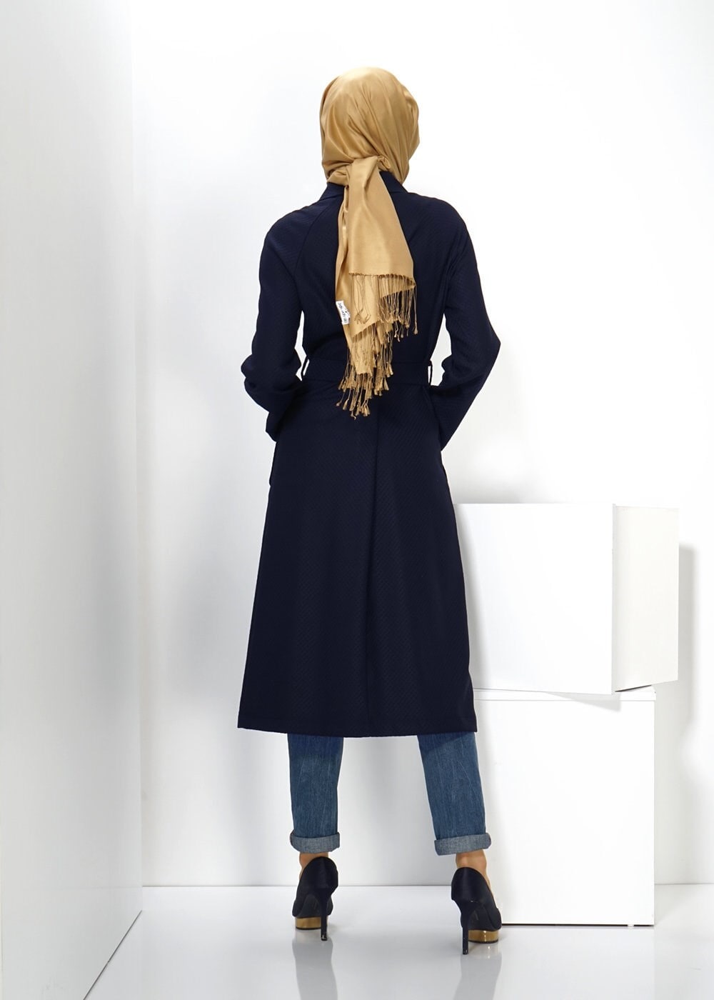 Tesettür giyim LACİVERT 1414 TRENÇKOT