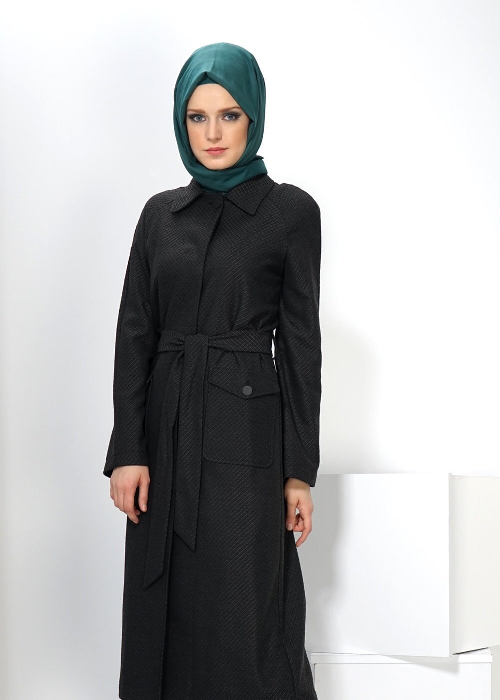 Tesettür giyim GRİ 1414 TRENÇKOT